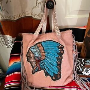 RAVIANA Indian Head hand painted cowhide leather purse Made in USA